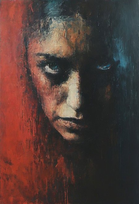 impactful paint of blonde woman with blue eyes, highly detailed,  sharp,  professional, clear,   high contrast, high saturated, vivid deep blacks, crystal clear