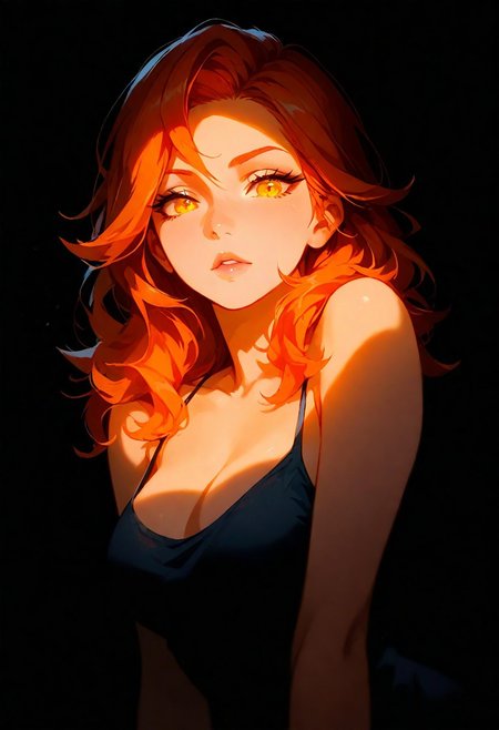 1girl, luna from dota2, lips, thin lips, parted lips, solo, looking at viewer, camisole, upper body, dark, underlightling, masterpiece, best quality, very aesthetic