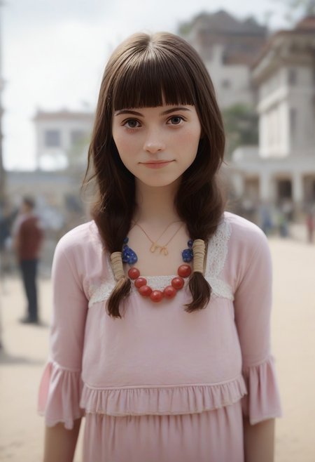 score_9, score_8_up, score_7_up, masterpiece 
BREAK 
1girl, (ctiansay0:1.2), pink dress, necklace, fringe 
BREAK 
looking at viewer, blurred background, Manic Pixie, Pretty Face, seductive, (cute smile:0.4), FOV medium shot