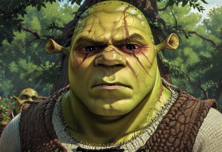 male focus, score_9, score_8_up, score_7_up, 1boy, shrek, green skin, bald, Ogre ears, WitcherToxinV1, veins, scars, scar, Heavytoxin, black eyes,