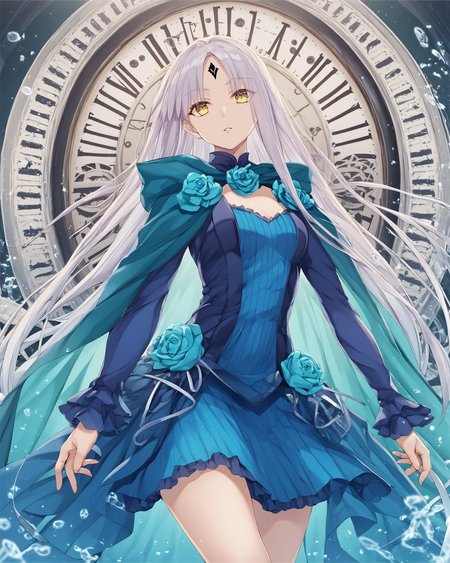 <lora:tpn3-5.5-R-Sytle-400artist:0.85>
Best-A,torino_aqua,1girl, blue_cape, blue_dress, breasts, cape, clock, dress, fate/grand_order, fate_\(series\), flower, forked_eyebrows, frills, grey_flower, grey_rose, highres, long_hair, long_sleeves, looking_at_viewer, melusine_\(fate\), melusine_\(second_ascension\)_\(fate\), parted_lips, rose, sidelocks, small_breasts, solo, thighs, torino_aqua, white_hair, yellow_eyes,
score_9,score_8_up,score_7_up,source_anime,best_quality,masterpiece,perfect_bodyï¼