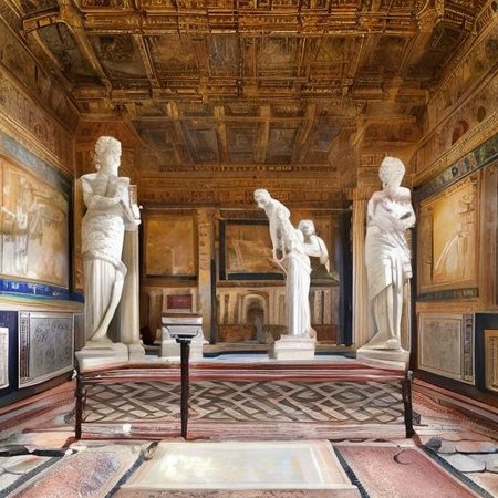 (masterpiece:1.2), (best quality,:1.2), 8k, HDR, ultra detailed, ((photorealistic)), professional light, cinematic lighting, fashion photography, ambient lighting, face lighting, <lora:detail_slider_v4:1>, Fantasy picture, OverallDetail, large ancient room with a marble table, and with a statue on the floor in the middle, RomInt, <lora:RomanInterior-10:1>, epiCPhoto
