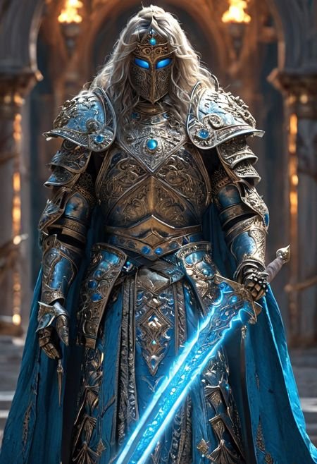 man  stands,Persian inspired, ancient Persian , edgy elements,  ancient Persian ,inspired , gothic accessories, incorporating traditional Persian ,,holding a  sword,mask,colorfull,glowing ,,character,vibrant colors and depth, showcasing