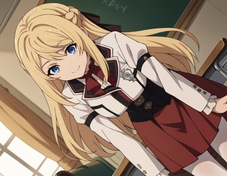 score_9, score_8_up, score_7_up, source_anime,
arielanemoiasura, <lora:ariel-anemoi-asura-s2-ponyxl-lora-nochekaiser:1>,
ariel anemoi asura, long hair, blue eyes, blonde hair, braid, french braid,
skirt, long sleeves, pantyhose, frills, shoes, red skirt, loafers, white pantyhose, blazer, white blazer, corset, black corset,
indoors, classroom, smile, bent over,
looking at viewer, dutch angle, cowboy shot,