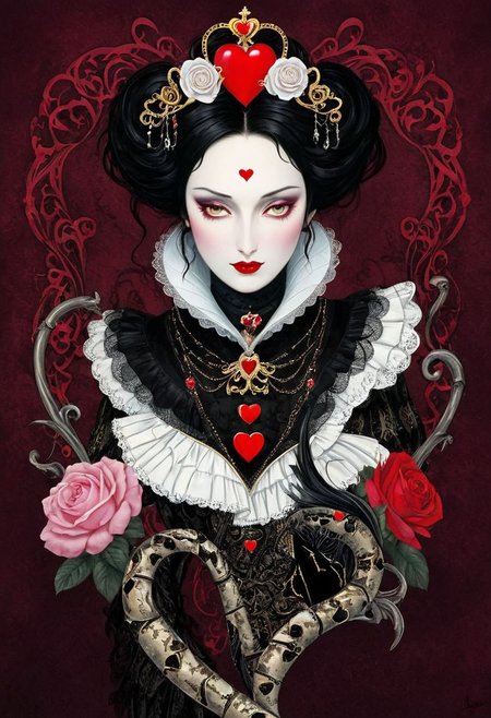 Wonderful woman
You are a dangerous woman
You merge and confuse me
You look for me and then you get lost like this
I don't know love is war or peace
Or collaboration and great participation
Queen of hearts among a thousand colors
You are the most beautiful and my star of the night
Queen of Hearts
I dress you in flowers
I swear to you love but not eternal loyalty
You love me, but you love me, but you love me
Or maybe yes or no, oh, you love me
It happens, all hell happens
Because bitter love is a wonderful and mental sea
And my heart feels bittersweet in my throat
You leave me and then you let yourself go and then come back
Queen of Hearts
Among a thousand colors
You are always more beautiful and my star of the night
Queen of flowers
Love strategist
You move feline with the certainty of your sex
Oh, and you love me, but you love me, but you love me
You say you love me, you don't know if you love me
You love me, you don't love me but you love me
You say you love me you don't know if you love me, uoh
Queen of hearts send me out like this
But pink begets pink
And a thorn begets a thorn
And I live among a thousand temptations
And sinful thoughts
P-p-p-p-why every story
It's a butterfly in swaddling clothes
Which transforms, transforms us
Otherwise it won't grow
And it transforms, it transforms us
Queen of Hearts
Give joys and sorrows
I give them too if I don't feel good about myself
Poison of love
pureerosface_v1,DonMn1ghtm4reXL