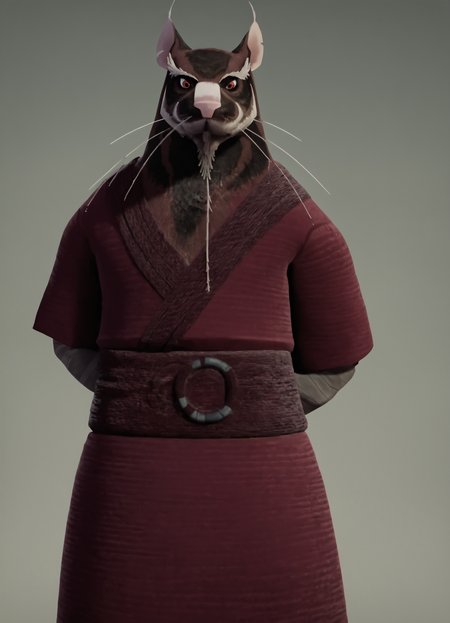 <lora:Splinter2.0:1> splinter, brown fur, whiskers, rat, animal, 1boy, looking at viewer, male focus, robe, furry male, red eyes, bandages, sash,, looking at viewer, cowboy shot, score_9, score_8_up, score_7_up, score_6_up, score_5_up, score_4_up,simple background, arms behind back,