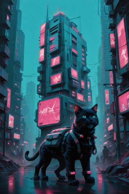 cyberpunk city,small backpack, cat,
no human beings, no humans, 
glowing, el3ctr1c,pink and aqua theme,
<lora:sdxl_lightning_8step_lora:1>,
 hyper-Detailed, masterpiece, best Quality,film Grain, 
score_9, score_8_up, score_7_up,  
<lora:electric_flamingo:0.8>