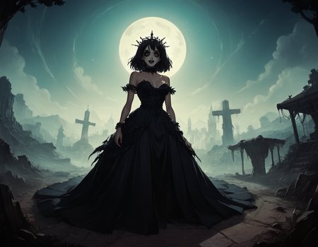 (score_9,score_8_up,score_7_up:1), 1girl, full body, low angle view from center, horror, (shadow contrast, cinematic lighting), yandere, crazy eyes, (goth, (black lipstick, black mascara, black eyeshadow)), (soft body), black hair blonde highlights, queens braid hairstyle, choker, eyeshadow)) (pearly white oiled skin), huge breasts, hanging breasts, (crawling), quiet valley, (<lora:zavy-cntrst-sdxl:1> chiaroscuro, low-key, horror), ( bare shoulders, black/red dress, off-shoulder dress, lace dress, long sleeves, tiara, crown), <lora:3ldritchW0rld Pony Style:1> 3ldritchW0rld, watercolor_effect) (<lora:[GP] somethingweird [Pony XL]:1>, <lora:add-detail-xl:1>