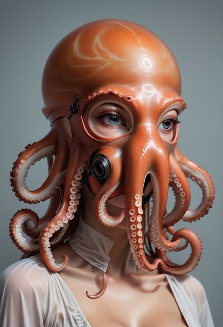 score_9, score_8_up, score_7_up, rating_safe, concept art, semi-realistic, 1girl, solo.
Young beautiful face, fit body, 
(Big breast:1.2), (Round breast:1.2).
OctopusMask, ((Octopus full mask))
