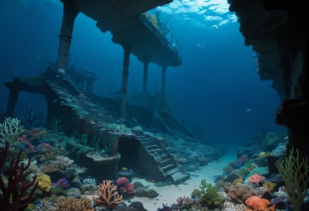 ,ruanyi1174,underwater,coral,ruins,seaweed,<lora:1174 underwater_v1_pony:1>, score_9,score_8_up,score_7_up,,8k,1girl,solo,,