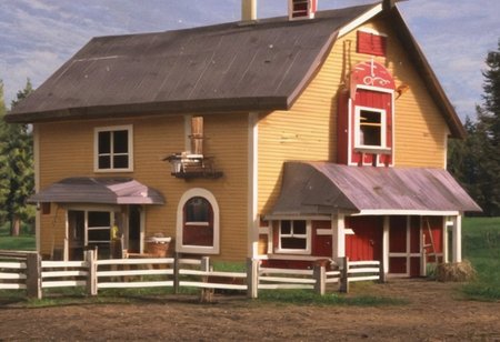 high quality, cartoon, nice farm house, front view