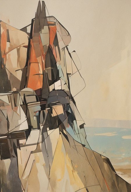 (Silhouette of a house on the cliff beside coast, flat painting background:1.5),
(abstract painting, impressionism, watercolor, oil painting brushstrokes, oil painting texture:1.3),
(brutalist architecture, BRIGHT green AND DARK BROWN color palette, curve LINE, circle, ellipse, core), AK, abstract, deconstruction, geometry, geometric composition,paint painting,harmonious colors, black frame,rectangle, tilt, flat painting, framex, horizontal, Constructivism, Fauvism,