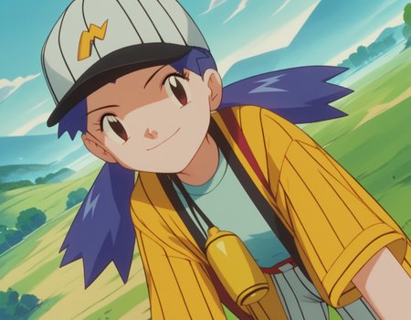 score_9, score_8_up, score_7_up, source_anime,
pokemoncasey, <lora:pokemon-casey-anime-ponyxl-lora-nochekaiser:1>,
casey, long hair, twintails, blue hair,
shirt, long sleeves, hat, striped, white headwear, baseball cap,
landscape, smile, bent over,
looking at viewer, cowboy shot, dutch angle, solo,