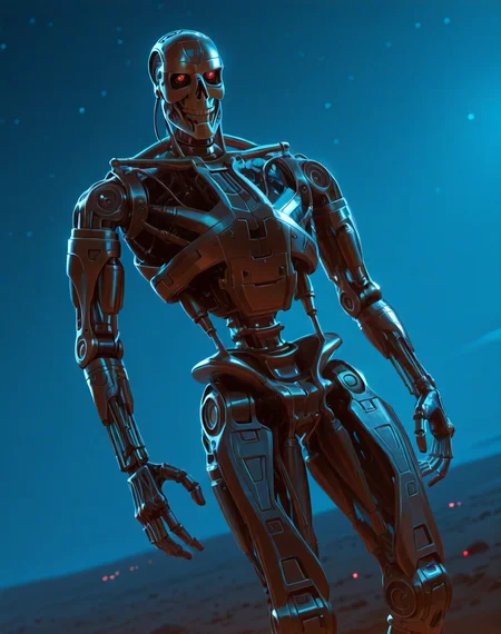 <lora:Terminator_(Terminator)_(Illustrious)_(AD):1.35> Terminator, robot, endoskeleton, 
((
exterior, science fiction, night, night time, post apocalyptic landscape, 
dutch angle, dynamic action, male focus, solo, villain, solo, powerful, superiority, brushed titanium, large shoulders, thick arms, thick legs, wide chest, 
)),
BREAK: very awe, aesthetically pleasing, masterpiece, best quality, amazing quality, very aesthetic, depth of field, absurd details, depth of field, atmospheric rendering, natural shading, soft shading, 
BREAK: lazympos, lazypos (3),