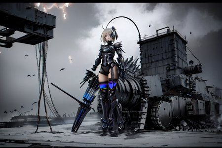 highly insanely detailed, masterpiece, top quality, best quality, highres, 4k, 8k, RAW photo, (very aesthetic, beautiful and aesthetic),  
tsutomu nihei,nihei_tsutomu,blame!,blame gakuen!,abara,TNstyle,sidonia_no_kishi,concrete walls,metal walls,dark sky,black sky,ventilation fan,ventilation shaft,buildings,air conditioner,gauna,gauna mech,machinery,bones,light particles,fog,smoke,toha heavy industries,letterboxed,fence,cables,tubes,industrial pipes,clouds,lantern,bridge,wire, 
<lora:ABARA:0.6>, 
(1girl:1.3), 
solo focus, 
ash blonde background,âââ