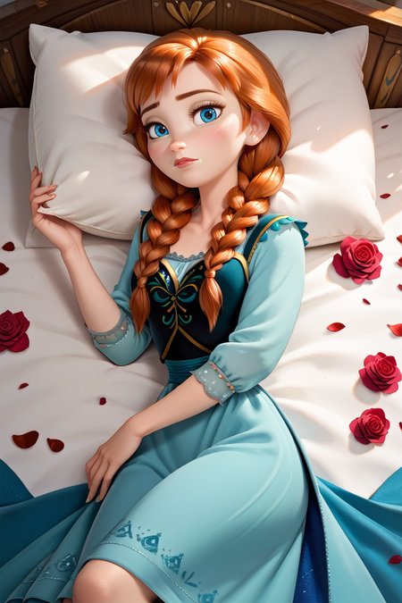 score_9, score_8_up, score_7_up,
<lora:DisneyAnna:0.8>
DisneyAnna, 1girl, orange hair, blue eyes, twin braids, looking at viewer, sleeping in a bed, rose petals, Romanian house