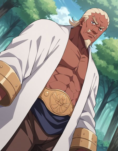 score_9, score_8_up, score_7_up, source_anime,
fourthraikage, <lora:fourth-raikage-ponyxl-lora-nochekaiser:1>
fourth raikage, male focus, dark skin, facial hair, dark-skinned male, beard, goatee,
hat, sandals, robe, white robe, pants, brown pants,
outdoors, nature, forest,
looking at viewer, dutch angle, cowboy shot,