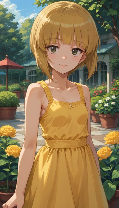 score_9, score_8_up, score_7_up, source_anime,
Cutlass _Girls_und_panzer, 1girl, short hair, blonde hair,ellow eyes, small breasts, blunt bangs,yellow sundress, garden, day, sunshine, smile<lora:Cutlass:1>