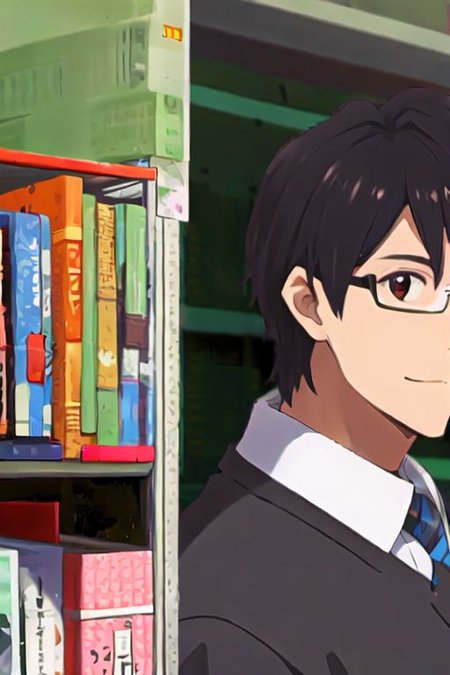 solo, 1boy, solo_focus, AkabaneP, black hair, brown eyes, glasses