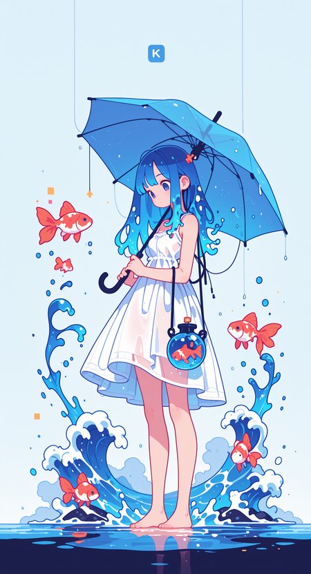 masterpiece,best quality,amazing quality, 1girl, solo, long hair, dress, holding, blue hair, barefoot, water, see-through, umbrella, looking down, fish, holding umbrella, sundress, transparent, splashing, waves, goldfish, liquid hair, koi, blue umbrella, haiz_ai, in the style of cknc,
Flatline, Flat vector illustration <lora:ponyv6_noobE11_2_adamW-000017:0.3> <lora:checkpoint-e18_s306:1.5> <lora:ck-nc-cyberpunk-IL-000011:0.6> <lora:haiz_ai_illu:0.7>