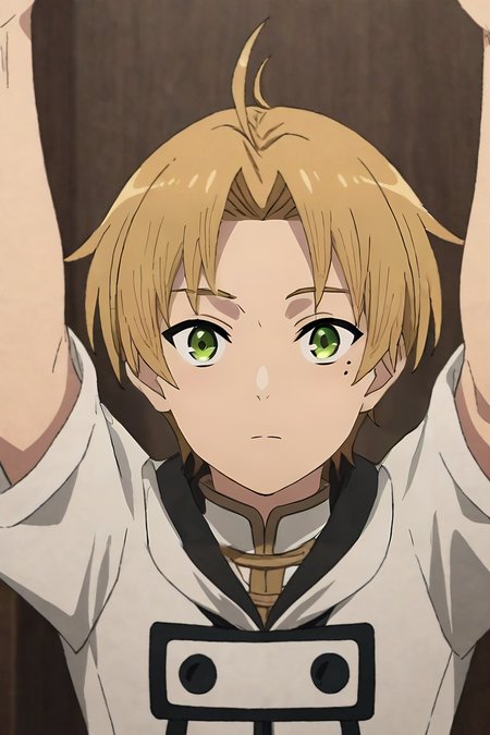 score_9, score_8_up, score_7_up, score_6_up, score_5_up, score_4_up, BREAK source_anime, anime screencap, , official style, , , depth of field, 1boy, solo, male focus, <lora:rudeus_greyrat_pony:0.94>, rudeus_greyrat, blonde hair, green eyes, short hair, bangs, parted bangs, ahoge, mole, mole under eye, , , , , Arms outstretched, inviting a hug, <lora:sdxl_lightning_8step_lora:1>