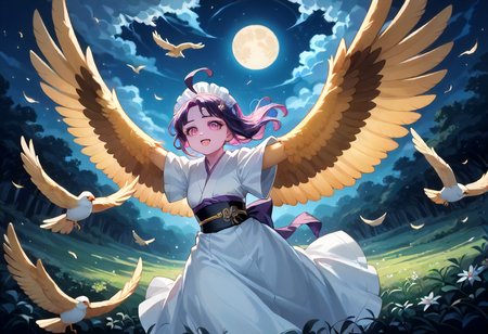 best resolution,score_9,score_8_up,score_7_up,score_6_up,score_8,score_7,score_6,best quality,masterpiece,source_anime,1girl,solo,kawaii,cute,winged_arms,A majestic harpy with dark feathers and glowing red eyes,wearing black japanese kimono,flying soaring through a stormy night sky.moonlight, starlight, firelight,wise,moonlit night sky,wind,cowboy shot,focus on face,dynamic shot, Expressiveh,eyesHD,high gradient eyes,detailed eyes,high definition eyes, <lora:Eyes_High_Definition:0.25> <lora:Expressive_H:0.75> <lora:winged_arm_style:0.85>