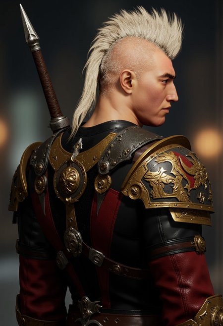 civitametapunk,hyper realistic and highly detailed, highly dynamic cinematic panorama view, the fearless warrior mohawk on the top of his head and the sides of his hairstyle is short and neat, blonde hair, a classic gothic baroque fantasy art painting with vibrant colors, digital artwork, illustrative, painterly, matte painting, highly detailed,  atmospheric haze, panoramic zoomed out view, highly dramatic lighting, MythP0rt
<lora:FredFraiStyle-FLUX-Share:0.5>  <lora:FluxMythP0rtr4itStyle:0.7>   <lora:dark_fantasy_flux:0.9>