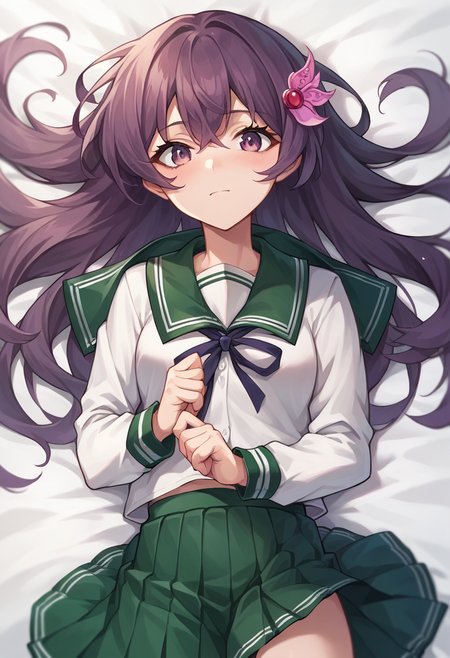 score_9, score_8_up, score_7_up, source_anime, masterpiece, 1girl, ctiankisa, serafuku, green skirt, pleated skirt, green sailor collar, blazer, looking at viewer,  <lora:Kisaragi_Pony_ct:0.8>