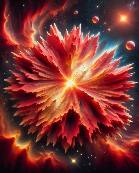 puzzle_morph_rks, puzzle 3d, a 3d toy a big red planetary nebula made puzzle, on the black table