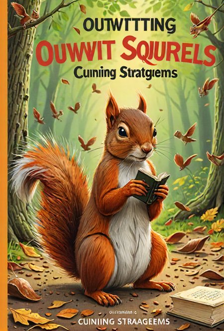 book cover title "Outwitting Squirrels" , Cunning Stratagems,  <lora:cinexart:0.5>, <lora:wizards_vintage_romance:0.6>, <lora:Harrlogos_v1.1:0.8>,
