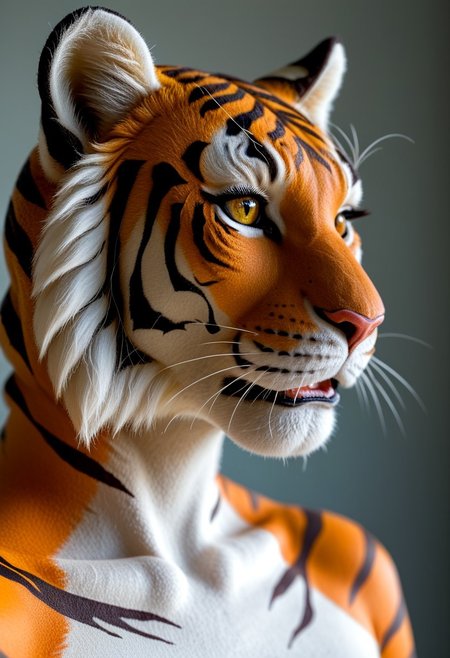 anthro tiger, beautiful, detail vibrant orange tiger skin, girl, closeup
8k detail