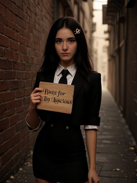 Stable_Yogis_PDXL_Positives, a skinny boy with black hair holding a blank sign, solo, shoulder long hair, hair pin, narrow waist, flat chest, black skirt, black tie, black suit, in the streets of paris montmartre, golden hour, sensual pose