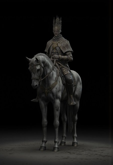 non human Obscure medieval military armored horse without a rider
Standing on a flat ground
Set against a solid dark black color background to emphasize its unsettling unnatural form that emphasizes its silhouette. The medium is not a traditional painting or illustrative medium like watercolor or ink but rather a digital 3D rendering.
MikeFranchinastyle, bbstyle,, horror theme,, ZBClay model of a gray sculpture, zbrush, d4arks0uls, overcast lighting