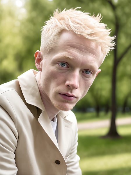 professional photograph, high resolution, 30yo drewsynthxl, portrait, solo, realistic, expressionless, albino,
face focus, ,
in the park, overcast