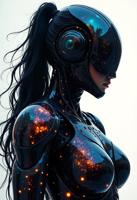 masterpiece, double exposure, silhouette of a cyberpunk robot samurai woman, robot face with mirrored face shield, hyperdetailed helmet, her body filled with a cyberpunk street scene of neon and bokeh, highest definition, HD32K, wallpaper, crisp lines, double exposure background, hyperdetailed, concept art