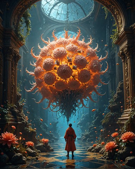 Tengu, holographic-lattice hangar with,
 prismatic bacteria colonies, Industrial carbon-fiber grids, shadow-substance arches in, prismatic-coral reefs, Hive-Mind communal hivemind hubs style, bioluminescent fog banks,
<lora:tbh124-sdxl:0.15> style of Jean-Antoine Watteau,
<lora:tbh129-sdxl:0.15> style of Michael Cheval,
<lora:Sinozick:0.15>,
<lora:add-detail-xl:0.7>,
<lora:aidmaMJ6.1_v0.5_2:0.3> aidmamj6.1,
<lora:Flux-XL_Scenery:0.15> flux-scenery,
<lora:Flux-style-xl-lora:0.15> flux-style,
8K resolution, ultra-detailed cinematic composition, contemporary concept art style, volumetric magical atmosphere with ethereal glow, rich complementary color palette, vivid gradients and chiaroscuro contrast, dynamic perspective with layered depth of field, inspiring awe-inspiring mood, Unreal Engine 5 render quality, intricate textures, flawless anatomy, rule of thirds composition, luminous highlights, surreal ambiance, award-winning illustration, harmonious balance of light and shadow, photorealistic details, ArtStation trending, chromatic accents, nostalgic futurism, dreamlike serenity, bold creativity, professional finish, sharp focus, ambient background, fascinating dynamic motion,, Baroque art style, dynamic composition, dramatic lighting, rich colors, intricate details, professional-grade execution, captures the grandeur and theatricality of the Baroque period