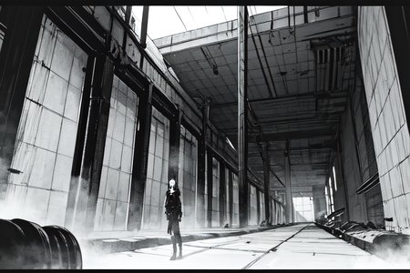 highly insanely detailed, masterpiece, top quality, best quality, highres, 4k, 8k, RAW photo, (very aesthetic, beautiful and aesthetic),  
tsutomu nihei,nihei_tsutomu,blame!,blame gakuen!,abara,TNstyle,sidonia_no_kishi,ventilation fan,ventilation shaft,dark sky,black sky,tentacles,mist,smoke,foggy,fog,letterboxed,gauna,gauna mech,bridge,bones,star \(sky\),starry sky,concrete walls,metal walls,air conditioner,buildings,wire,dome,fence,clouds,machinery,walkway,drainpipe,cables,tubes,industrial pipes, 
<lora:blameLora_v10:0.5>, 
(1girl:1.3), 
solo focus, 
shimmering silver background,âââ