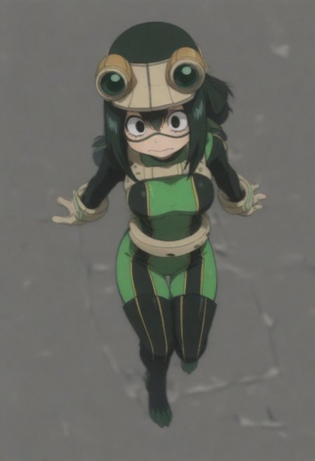 masterpiece, best quality, amazing quality,,, shiny skin,,,,,,  <lora:IlluTsuyu:1> illutsuyu, long hair, black hair, green hair, low-tied long hair, black eyes, green bodysuit, goggles, domino mask,