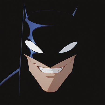 <lora:BATMAN_2004:1>batman_2004, solo, looking at viewer, simple background, 1boy, male focus, parted lips, smile, teeth, mask, portrait, clenched teeth, close-up, meme, white eyes, no pupils, blank eyes, scene reference, black background, straight-on, dark, dynamic perspective, detailed background, motion blur, film grain, abstract, natural lighting, fantasy, cinematic, dynamic view, tilted angle, very awa, masterpiece, best quality, absurdres, newest, perfect quality, detailed background, intricate details, (artist:fl \(l-fl\):0.7), (artist:tooboshoo:0.7), (artist:dizdoodz:0.8)