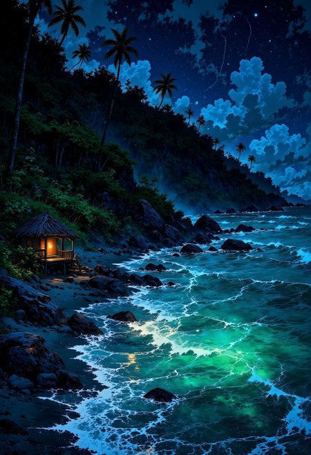 Costa Rica Rainforest Beach – Moonlight & Jungle Sounds
"A secluded tropical beach in Costa Rica, where the thick jungle meets the ocean under the soft glow of the moon. The night is alive with the sound of distant waves, rustling palm leaves, and the occasional call of exotic birds. The bioluminescent tide gently illuminates the shoreline, creating a magical glow along the water’s edge."