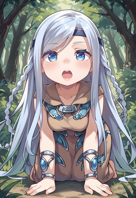 (score_9:0.9),score_8_up,score_7_up,rating_explicit,(zPDXL),(zPDXL3),
<lora:Maiden with Eyes of Blue PonyXL v1.2:0.71>,forest,maiden with eyes of blue, 1girl, dragon, open mouth, all fours, chibi, solo, eye laser, glowing eyes, brown dress, blue eyes white dragon, brown circlet