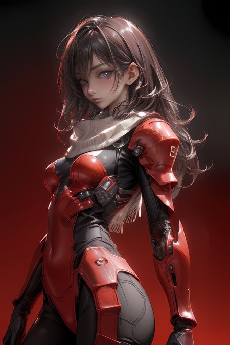 high quality, 1girl <lora:GabyMSD:1>, android, (black and red) upper armor, mechanical arms, scarf, long hair, white hair, standing, red background, looking at viewer, from behind, simple background, <lora:nijiarmor_v2:0.8>, absurdres, highres, ultra detailed, best quality, (solo:1.2), (extremely detailed eyes, skin texture:1.2) shiny skin,( looking at viewer:1.2)
<lora:more_details:0.7>