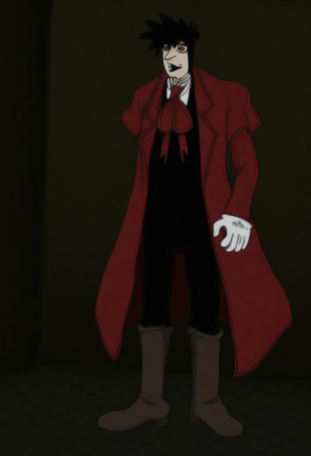 sbhj, bad quality, worst quality, worst detail, Normalucard, solo, 1boy, male focus, black hair, red eyes,red coat, red ascot, white shirt, black jacket, white gloves, black pants, brown boots,