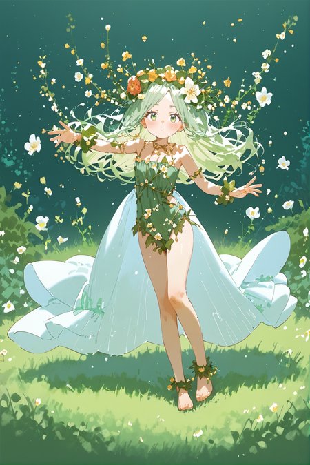 (score_9, score_8_up:1.1),score_7_ up,highly detailed,
BREAK
1girl,petite,sylph,verdant spirit,emerald green hair,lush vegetation clothing,grass-green eyes,floral crown on her brow,dynamic pose,young,flower girl,<lora:detailed_notrigger:1>,<lora:naip33:0.85>,<lora:Illustrations_for_children:1>,