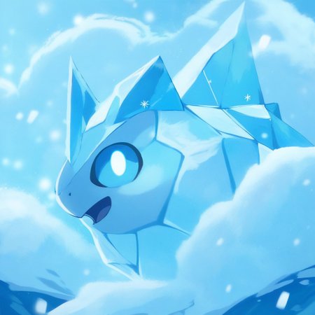 <lora:pokemon_pony_xl: 1.0>, score_9, score_8_up, score_7_up, Type: Ice, armadillo Pokémon, blue body, ice shell, happy expression, snow flakes floating around, masterpiece, detailed