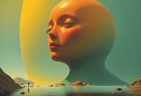 Create a book cover that blends the distinctive styles of George Tooker, Simon Stalenhag, and Holly Andres. The cover should reflect the title ‘The Last Day’ with a vibrant and emotionally compelling composition. Aim for life-like and cinematic qualities, with a dramatic and dynamic flow. The aesthetic should be pristine and enigmatic, capturing the viewer’s attention and moving them emotionally. Incorporate moody atmospherics with extremely refined lines, shapes, and object details that are sharp and clear. Use a palette of complementary colors to enhance the visual appeal, and incorporate elements of neo-modernism architecture to add sophistication. Ensure the scene is rich with details, utilizing ray-tracing and anti-aliasing techniques for a realistic touch. Soft shadows should add depth, while low saturation colors provide a subtle yet impactful tone. The final image should exude insane quality, resolution, and detail, culminating in a 32k resolution masterpiece