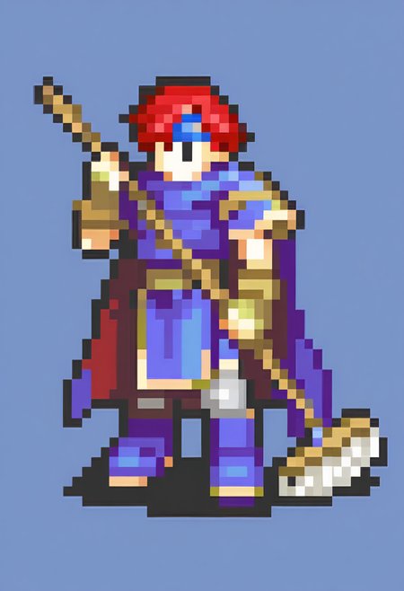 masterpiece, best quality, solo, 1boy,  <lora:FEGBA-Sprites-illus_Fp:1>, simple background, pixel art, full body, roy \(fire emblem\), mop,