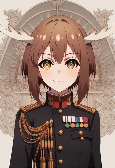 score_9, score_8_up, score_7_up, score_6_up, score_5_up, score_4_up, detailed eyes, detailed skin, source_anime, source_anime, masterpeice, best quality, very aesthetic, absurdres, BREAK, 
<lora:noko.pony:1>,
noko, <lora:IJAuniformXLv1:1> ,cowboy shot,upper body,court uniform,black uniform,austrian knots sleeve,small breasts,narrow waist,evil smile,light smile,indoors,palace,courtroom, japanese flag in background,