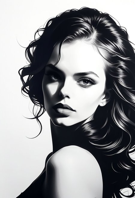 (Silhouette:1.5) beautiful womans head on white