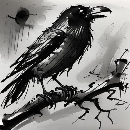 corcoc4s raven sitting on a branch, very detailed<lora:corcoc4s:1>